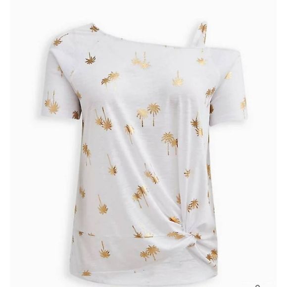 torrid Tops - TORRID 1X 14-16 Off-Shoulder Twist Hem Tee, Palm Trees